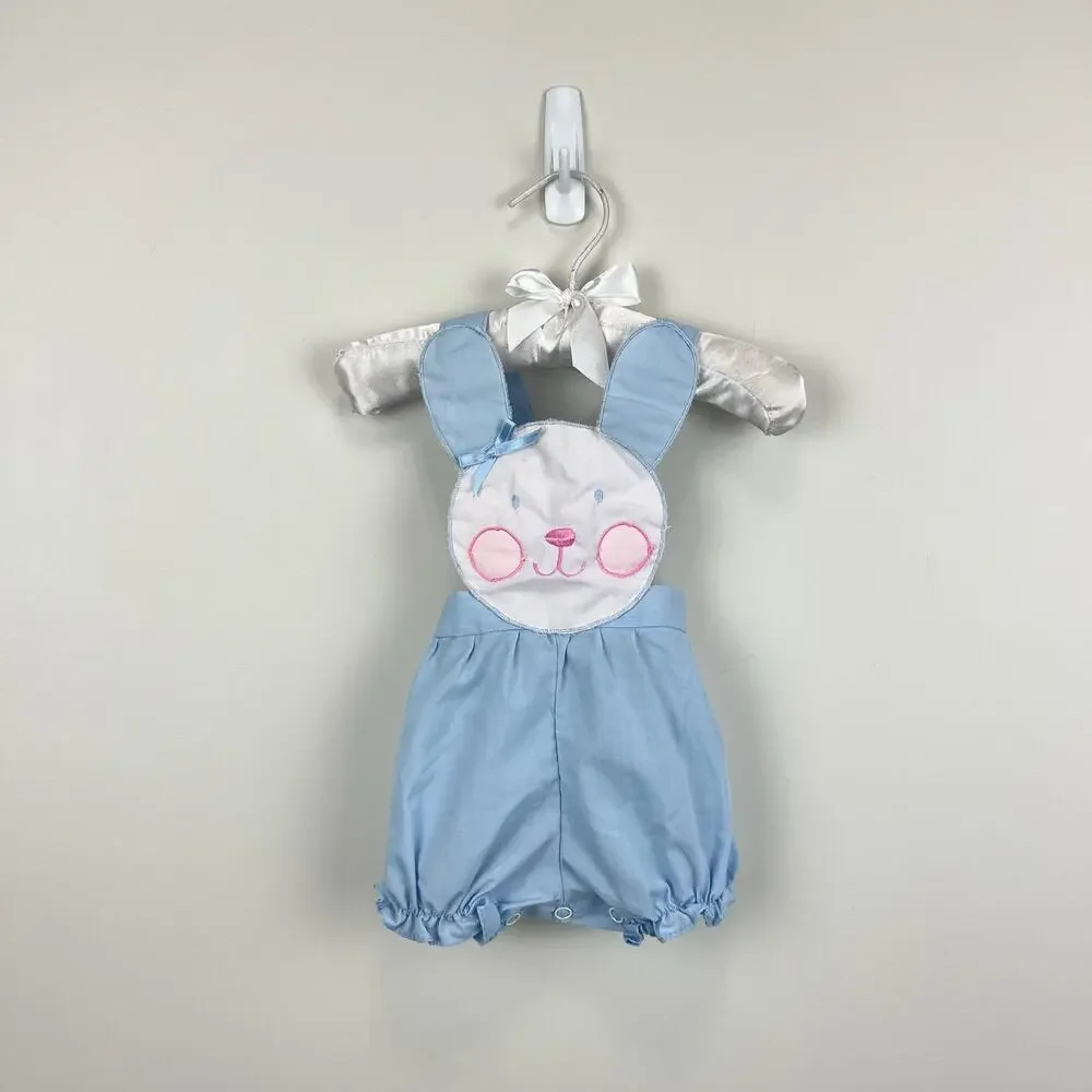 Vintage Blue Bunny Bib Sunsuit Romper Newborn